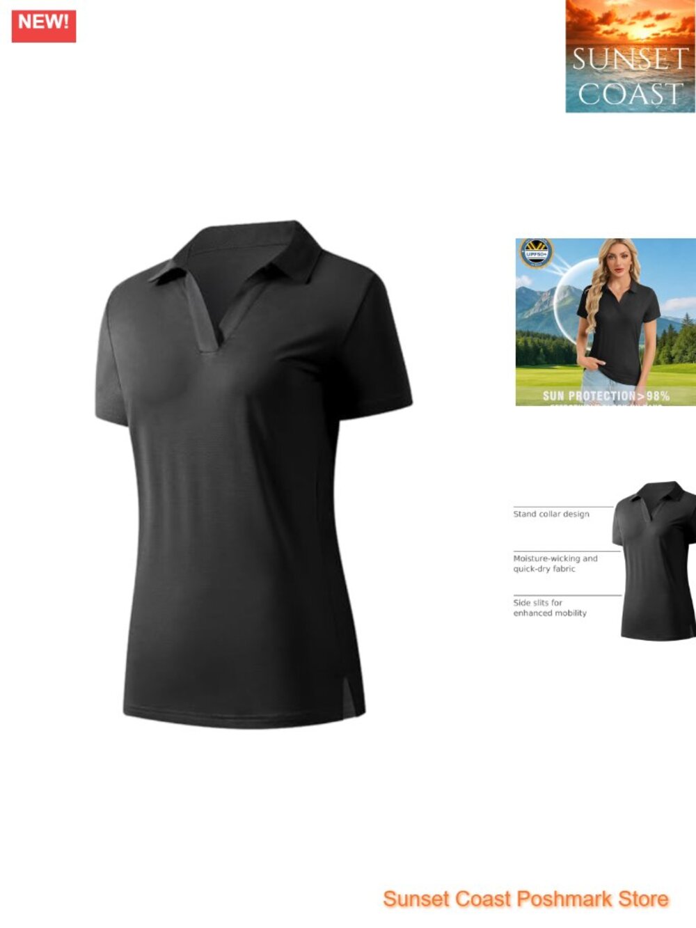 Womens V Neck Polo Shirt Short Sleeve Quick Dry UPF 50+ Golf Work Top